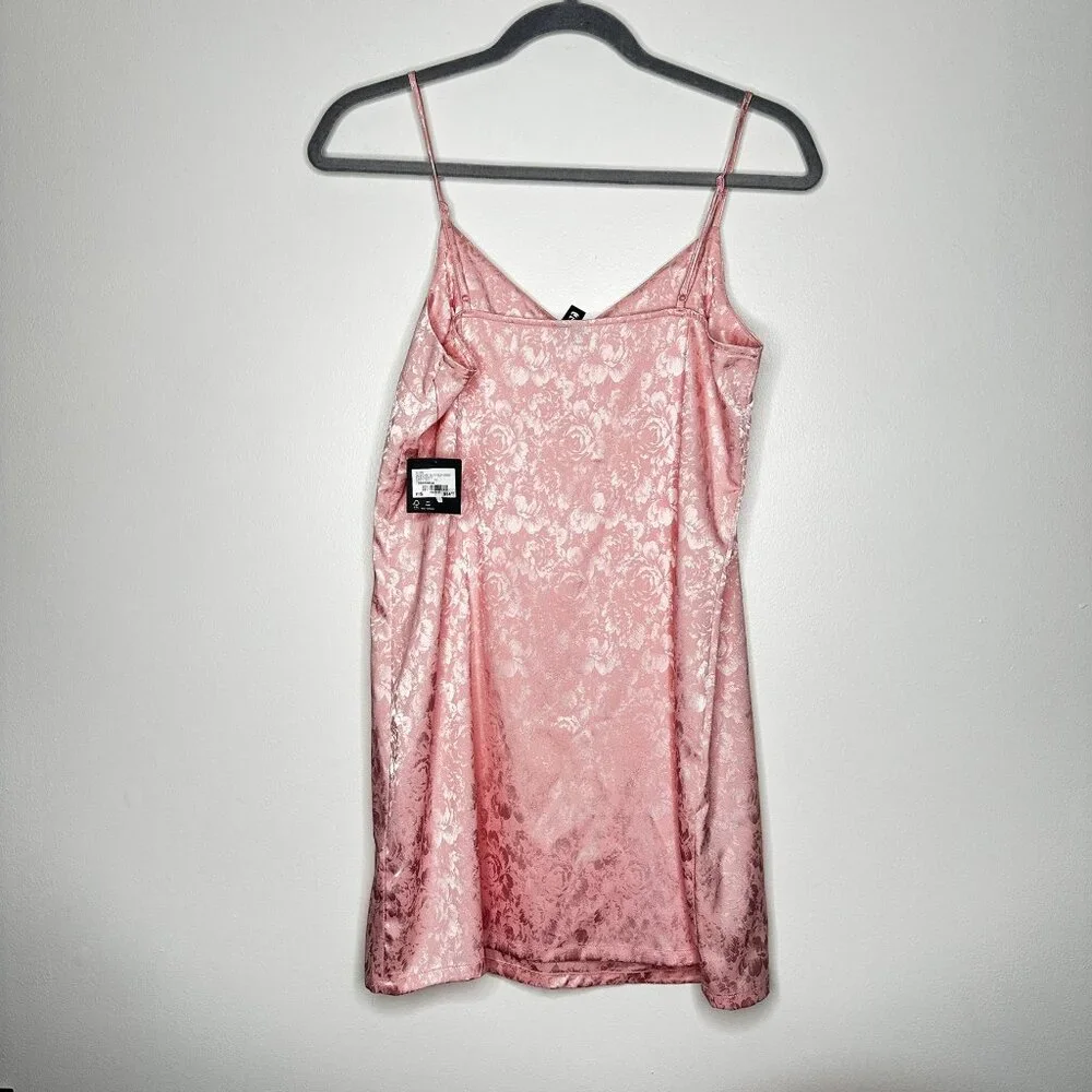 G Edition Jacquard Satin Slip Dress Pink Peachskin Floral Rose NWT - Picture 8 of 9